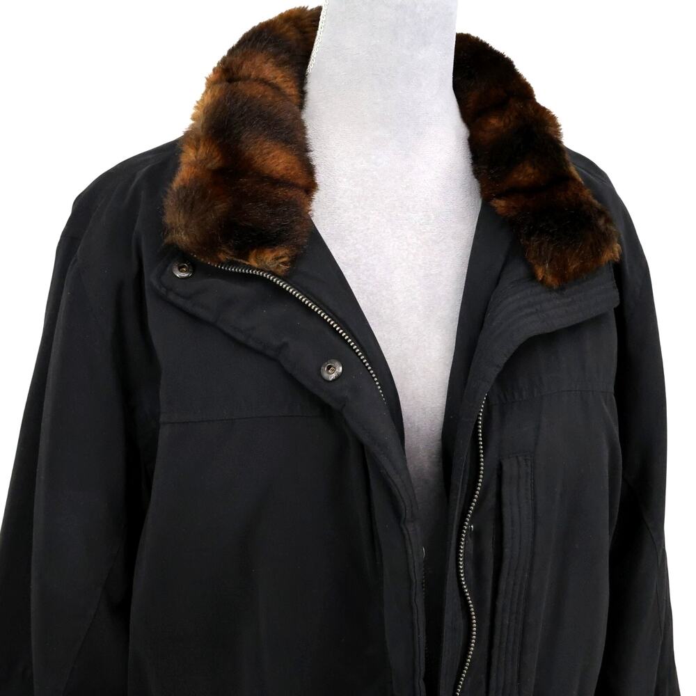 LRL Ralph Lauren Coat Womens Large Black Faux Fur Collar Zip Snaps Lined Jacket - Picture 8 of 16